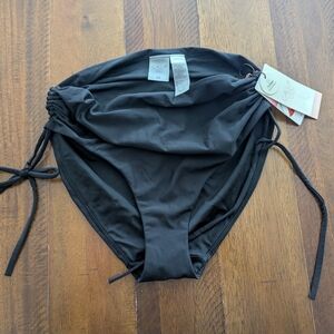 NWT Calia Ruched Black Mid-Rise Swim Bottom, Medium